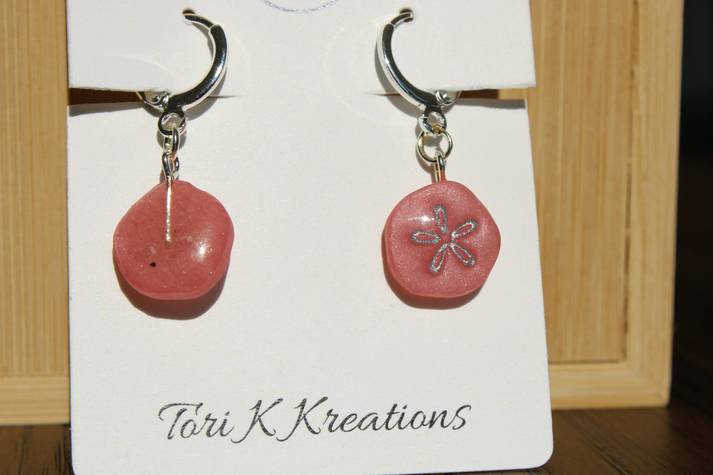Pink Sand Dollar Earrings - Real Beach Sand